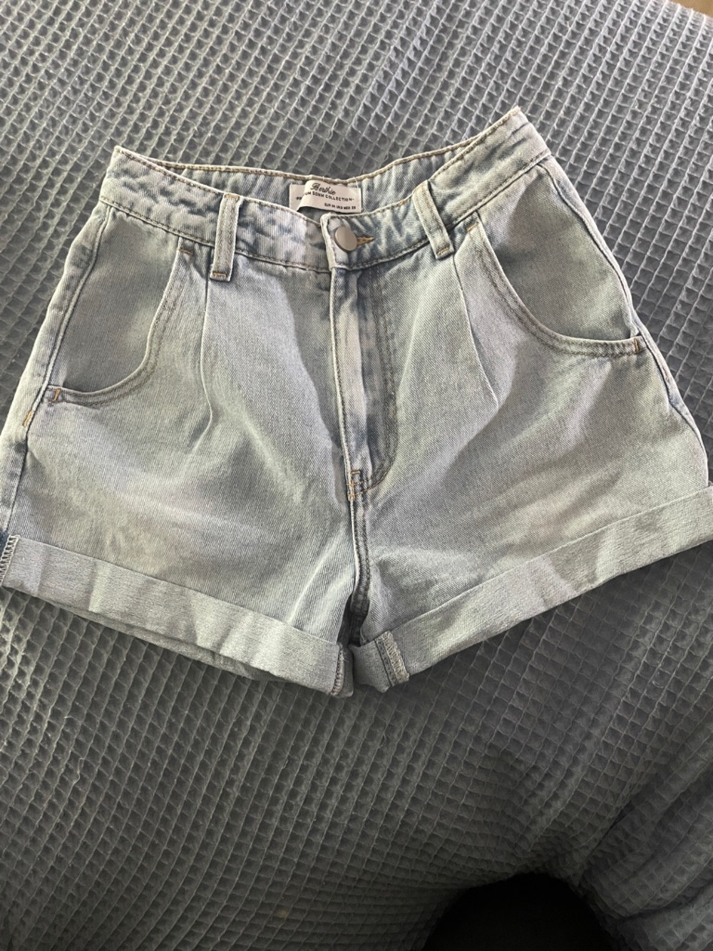 Size XS High-Waist Washed Blue Denim Shorts